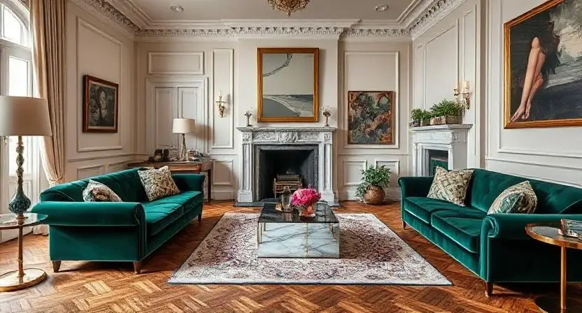Classic British luxury interior design with period features and contemporary comfort