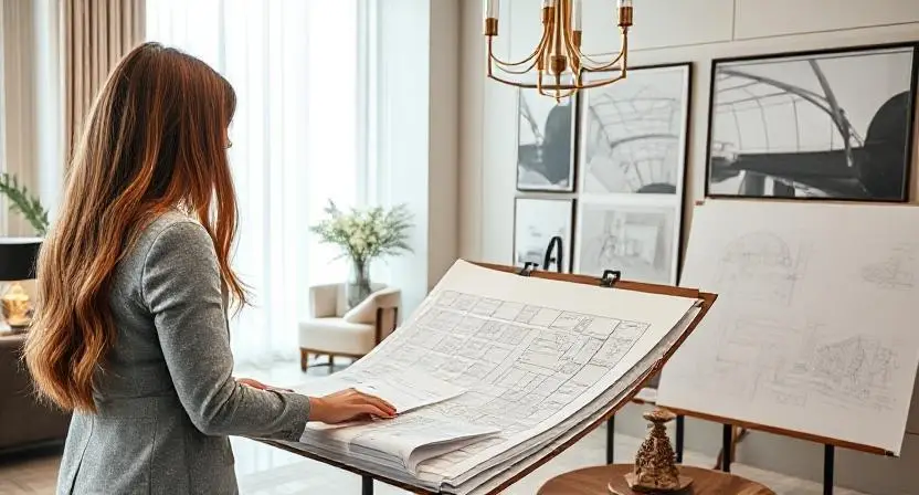 Luxury interior designer consulting with clients over materials and design plans