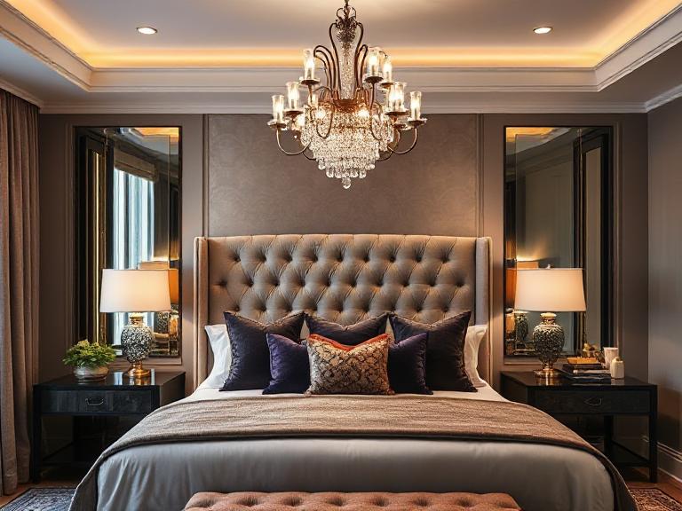 Visual hierarchy in luxury bedroom design with clear focal point