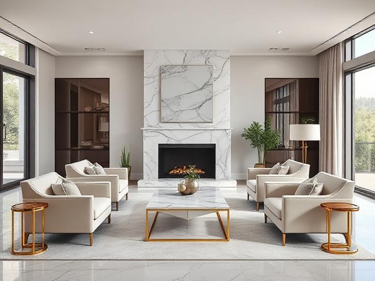 Symmetrically balanced luxury living room demonstrating timeless interior design principles