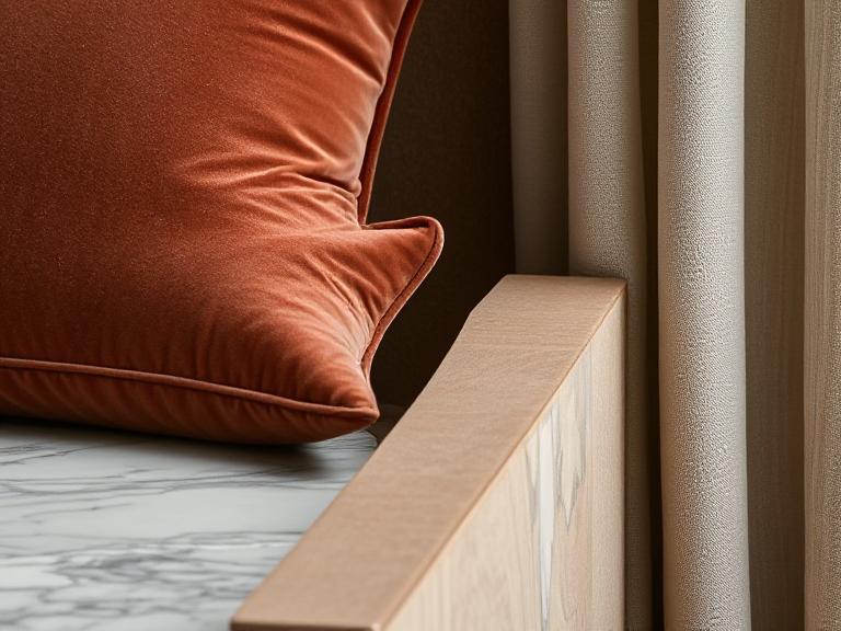 Luxury interior design materials and textures layered together