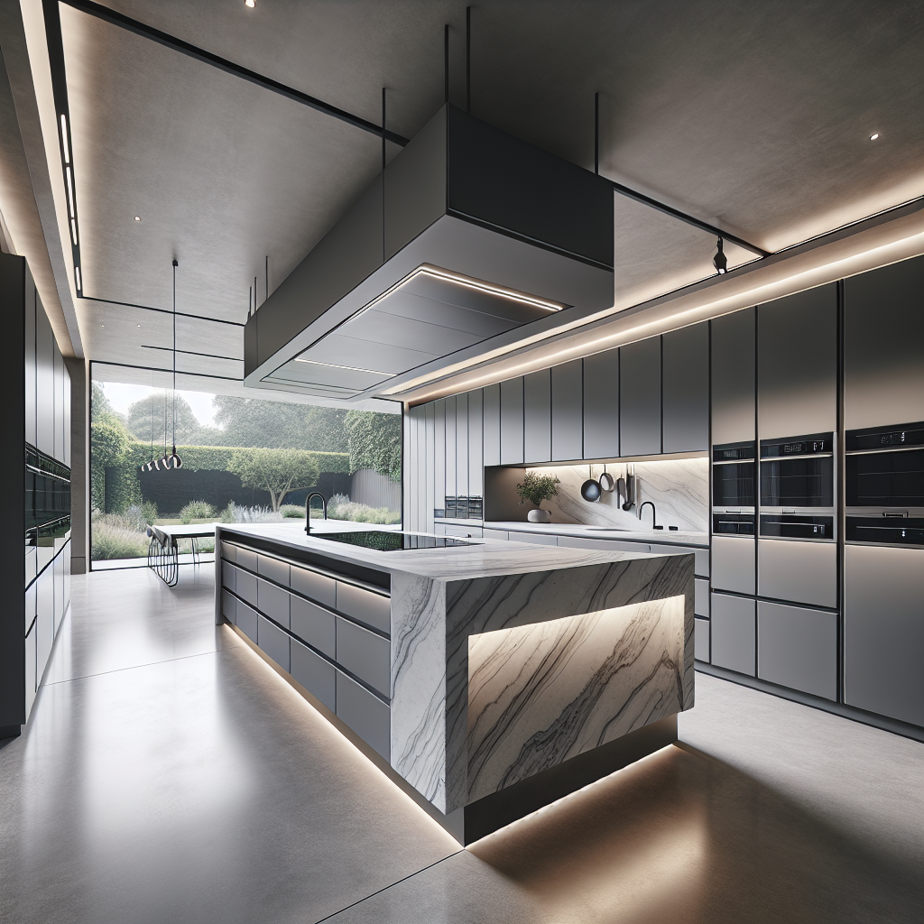 Modern UK kitchen with island and contemporary design elements that add property value
